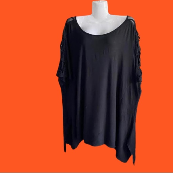 Crisscross Sheer Arm Asymmetrical Top Cable & Gauge Black - Picture 2 of 12